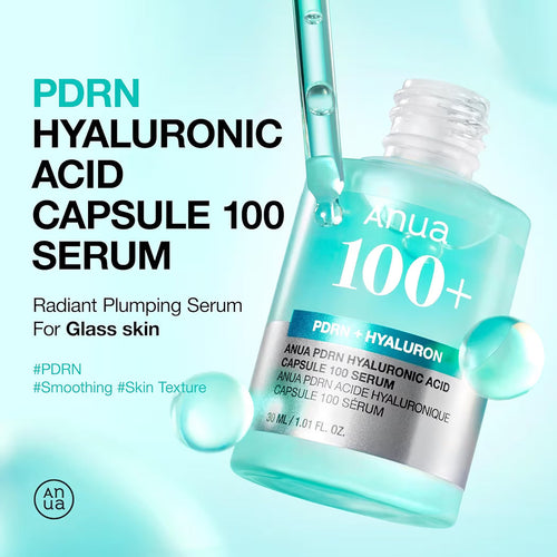 Anua 100+ PDRN + HYALURON ANUA PDRN HYALURONIC ACID CAPSULE 100 SERUM ANUA PDRN ACIDE HYALURONIQUE CAPSULE 100 SÉRUM 30 ML 1.01 FL. OZ