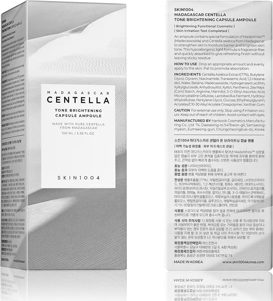 MADAGASCAR CENTELLA TONE BRIGHTENING CAPSULE AMPOULE MADE WITH PURE CENTELLA FROM MADAGASCAR 100 ML 3.38 FL.OZ. SKIN1004